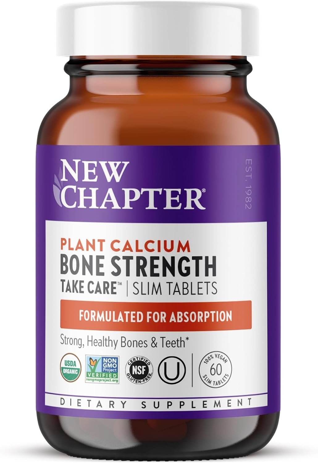 New Chapter Bone Strength Take Care – Bone & Heart Health Supplement – Clinically Studied Plant Calcium from Red Marine Algae – Vegan, Organic, Gluten Free & Kosher – 60 Slim Tablets