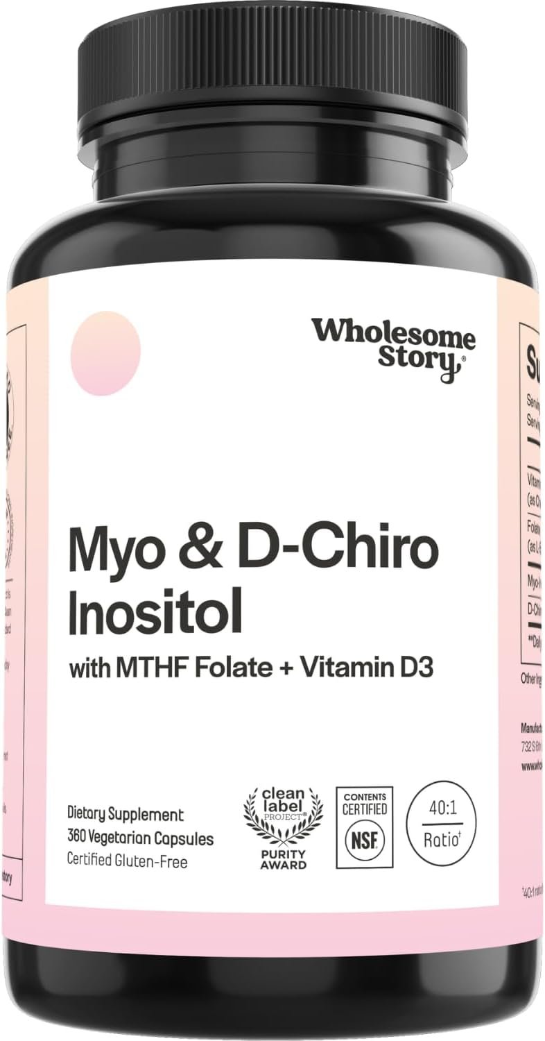 Myo-Inositol & D-Chiro Inositol Capsules with MTHF, Folate, Vitamin D | Support for Ovarian Function, Hormone Balance, & Homocysteine Levels | Fertility Supplements for Women | 360 Count 40:1 Ratio