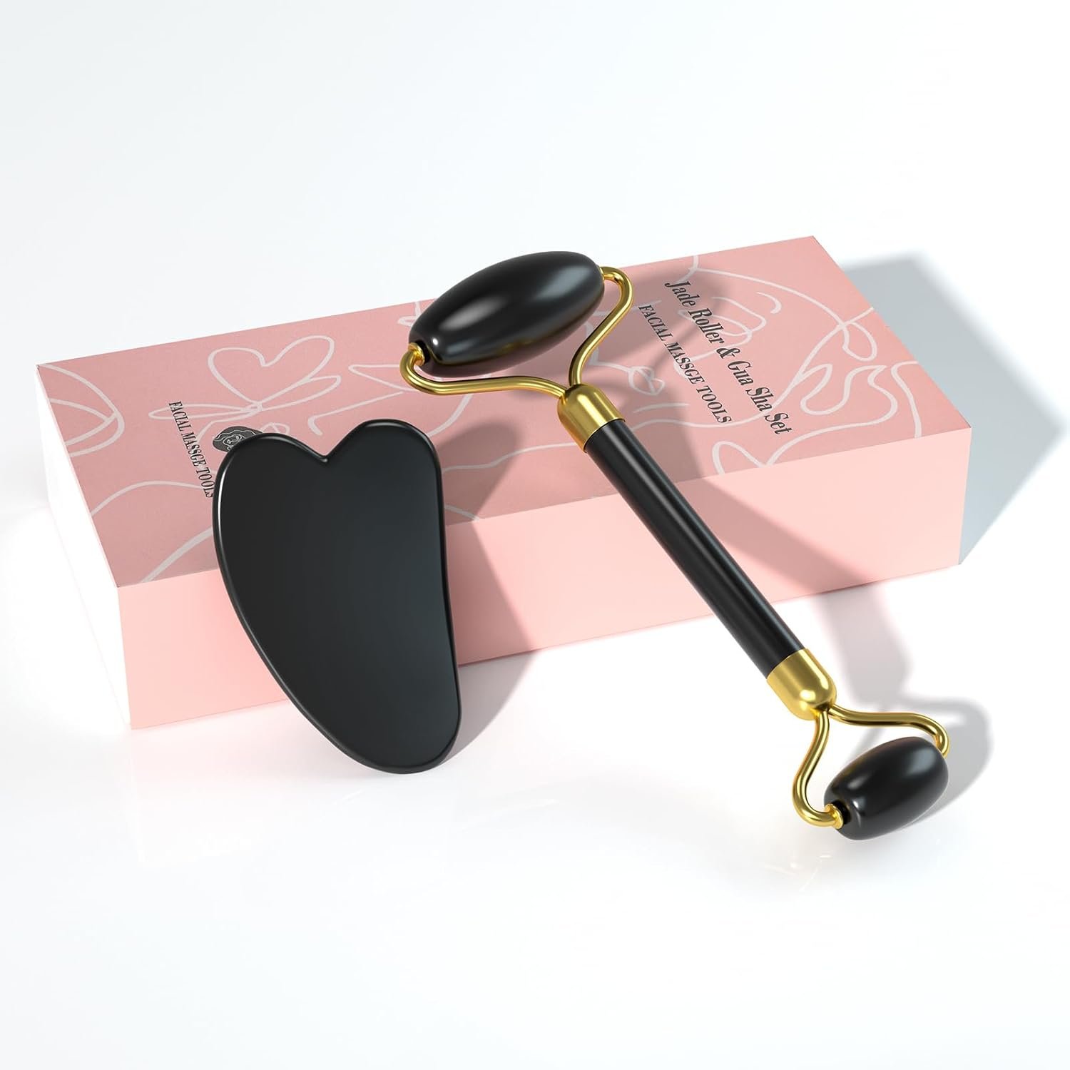 Gua Sha and Jade Roller Sets for Women Men Home Spa Stone Facial Guasha Jade Face Roller Massage Tool Set & Facial Skincare Tools Polished Stone Spa Gift