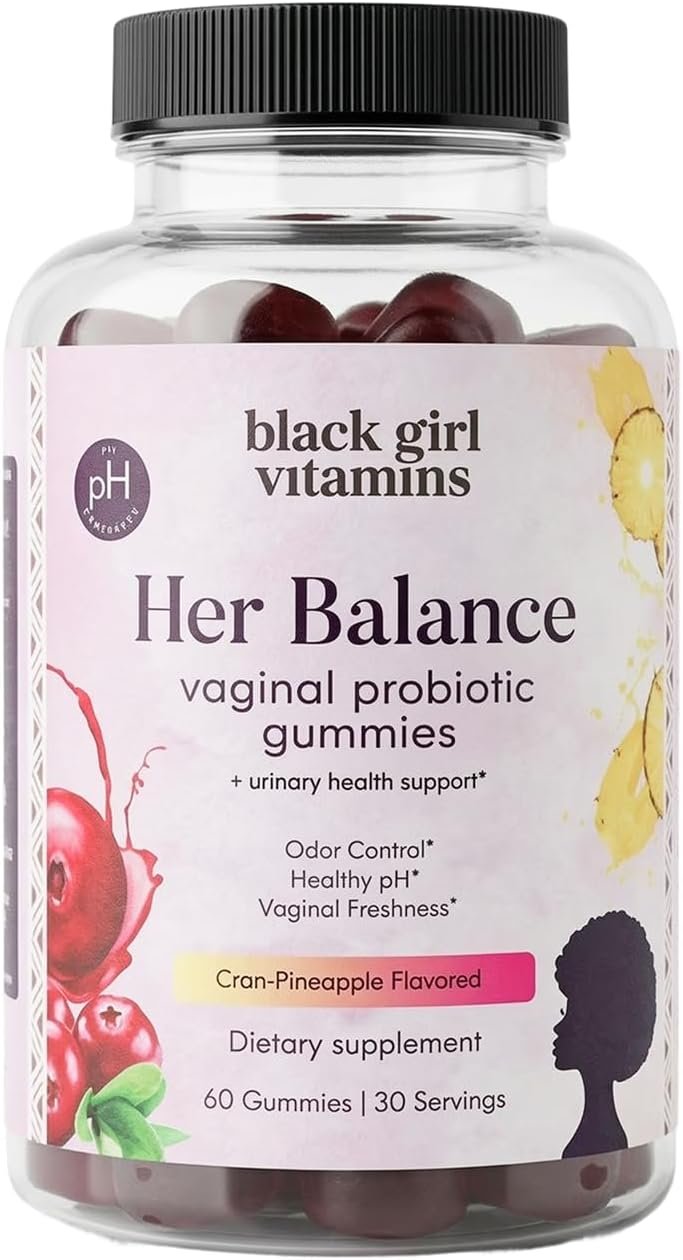 Black Girl Vitamins Her Balance Vaginal Probiotic Gummies – pH Balance & Odor Support, Feminine Health + Urinary Tract Support, 2B CFU Lactobacillus, Vegan, Gluten-Free, Halal (30-Day Supply)