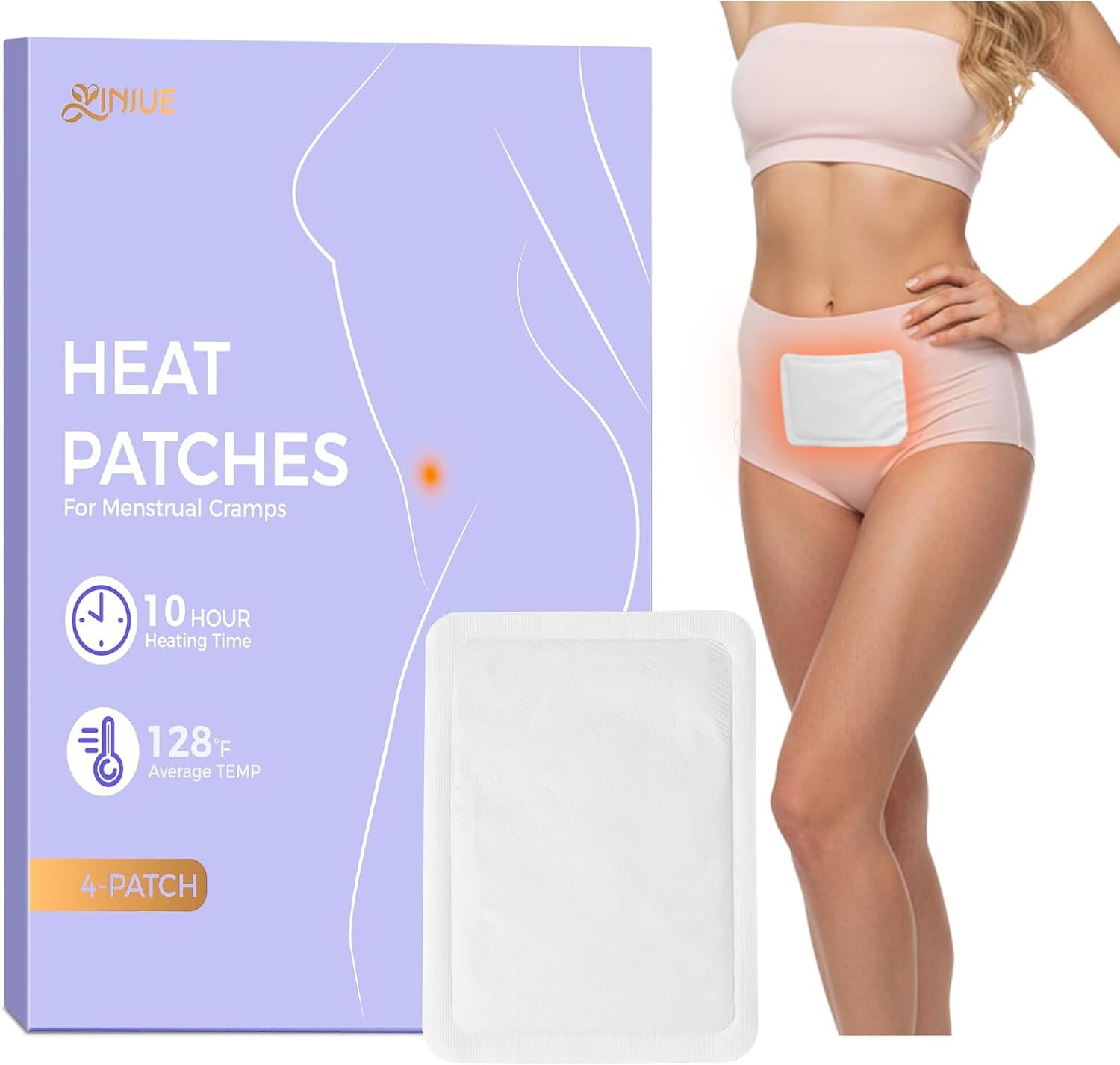 Portable Menstrual Pain Relief Heat Patch, Adhesive Heat Patches for Period Cramps and Backache Relief, Disposable Air Activated Body Warmers – Up to 10 Hours