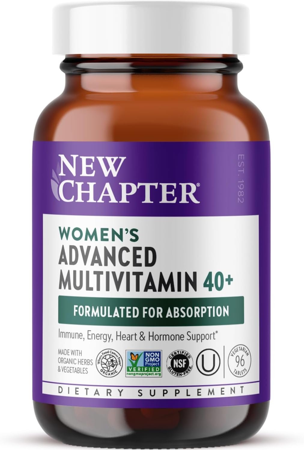 New Chapter Women’s Multivitamin 40+ Advanced Formula for Heart, Hormone, Immune & Energy Support, Higher Levels of Whole-Food Fermented B Vitamins +D3, Made with Organic Non-GMO Ingredients, 96 Count