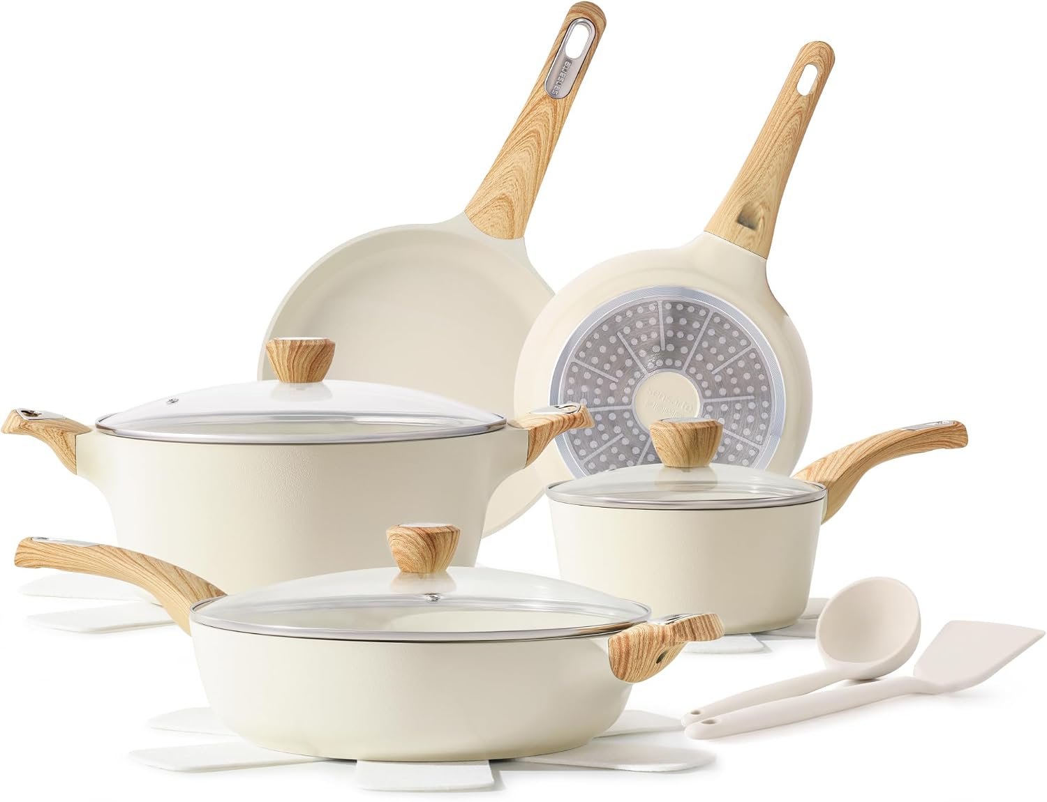 SENSARTE Ceramic Cookware Sets, Pots and Pans Set Non stick, 14 Piece Induction Cookware, Non toxic Healthy Non Stick Kitchen Cooking Set, with Frying Pans Set, PFAS PTFE PFOA PFOS Free