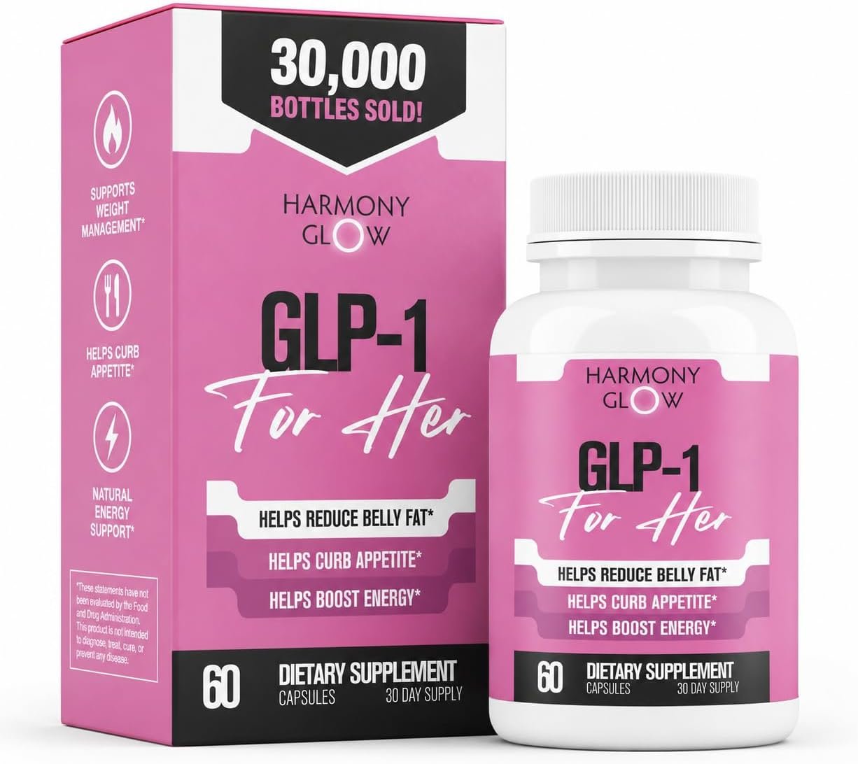 Harmony Glow GLP-1 | Promotes Weight Loss for Women, Helps Appetite Control & Promotes Energy – Assists Metabolic Pathways Linked to GLP-1 Signaling & Fat Loss – 3rd Party Tested Supplement – 60 Pills