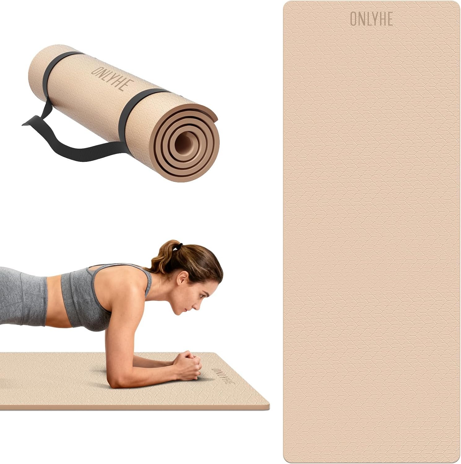 Yoga Mat Extra thick 8mm Exercise mat, Soft Lightweight TPE Fitness Mat with strap, High Elasticity, Anti-fatigue,non-slip mat for Women, Yoga, Camping, Travel, Gym & Outdoor | 72″L x 0.32″Th