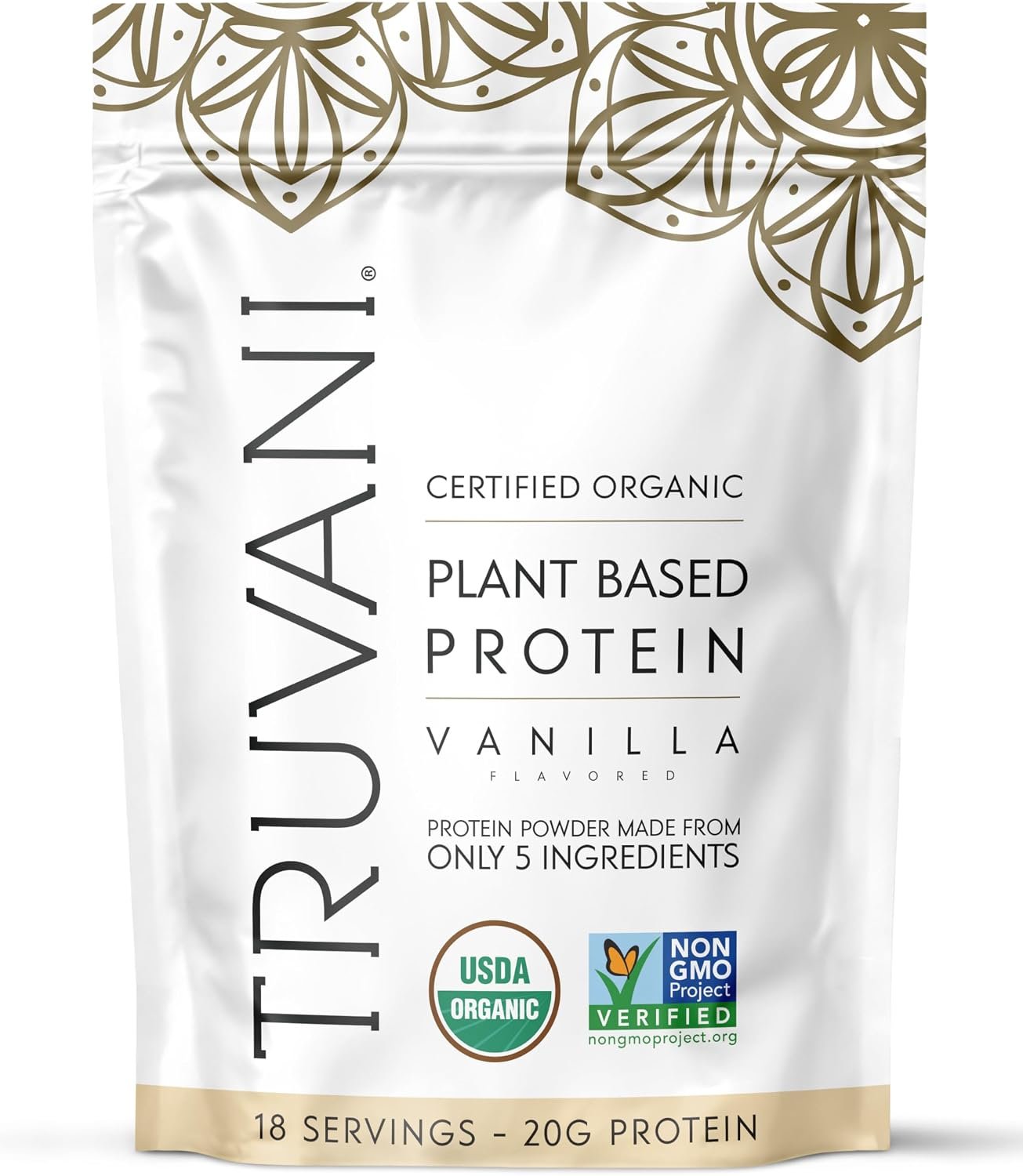Truvani Organic Plant Based Protein Powder | Vanilla | 18 Servings | Vegan | 20g Pea Protein | Keto | Gluten & Dairy Free | Low Carb | No Added Sugar