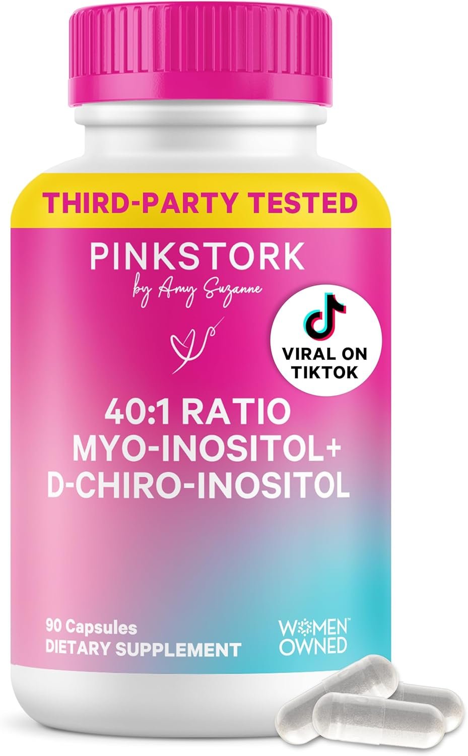 Pink Stork Inositol Supplement for Women 40:1 Myo & D-Chiro, 90 Count | Clinically Studied Ratio to Support Hormone Balance, Healthy Ovulation, Cycle Regularity & Fertility