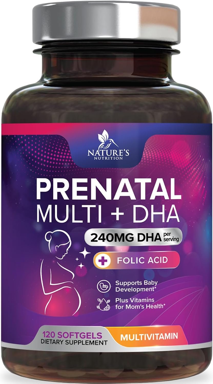 Prenatal Vitamins for Women with Folic Acid + Omega 3 DHA for Fetal Brain Development, Best Prenatal Vitamin Supplement, Daily Pregnancy Multivitamin Nutritional Support, Non-GMO – 120 Softgels