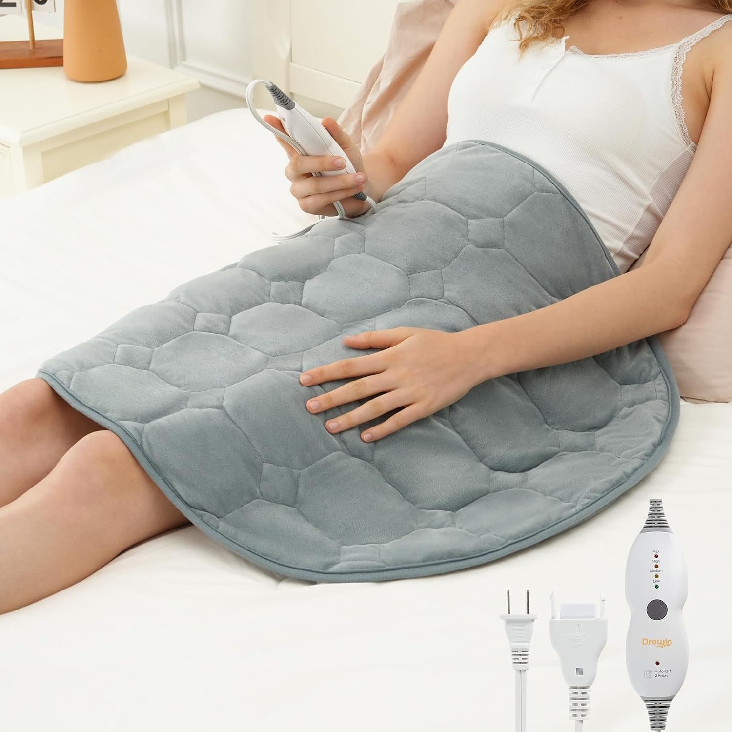 Drewin Weighted Heating Pad 7lbs,24″ x 29″ Portable Electric Blanket-Grey | Relax & Calm,For Legs Knee Shoulder,4 Heating Levels 2 Hours Timer Auto Off,Machine Washable,Filled with Glass Beads