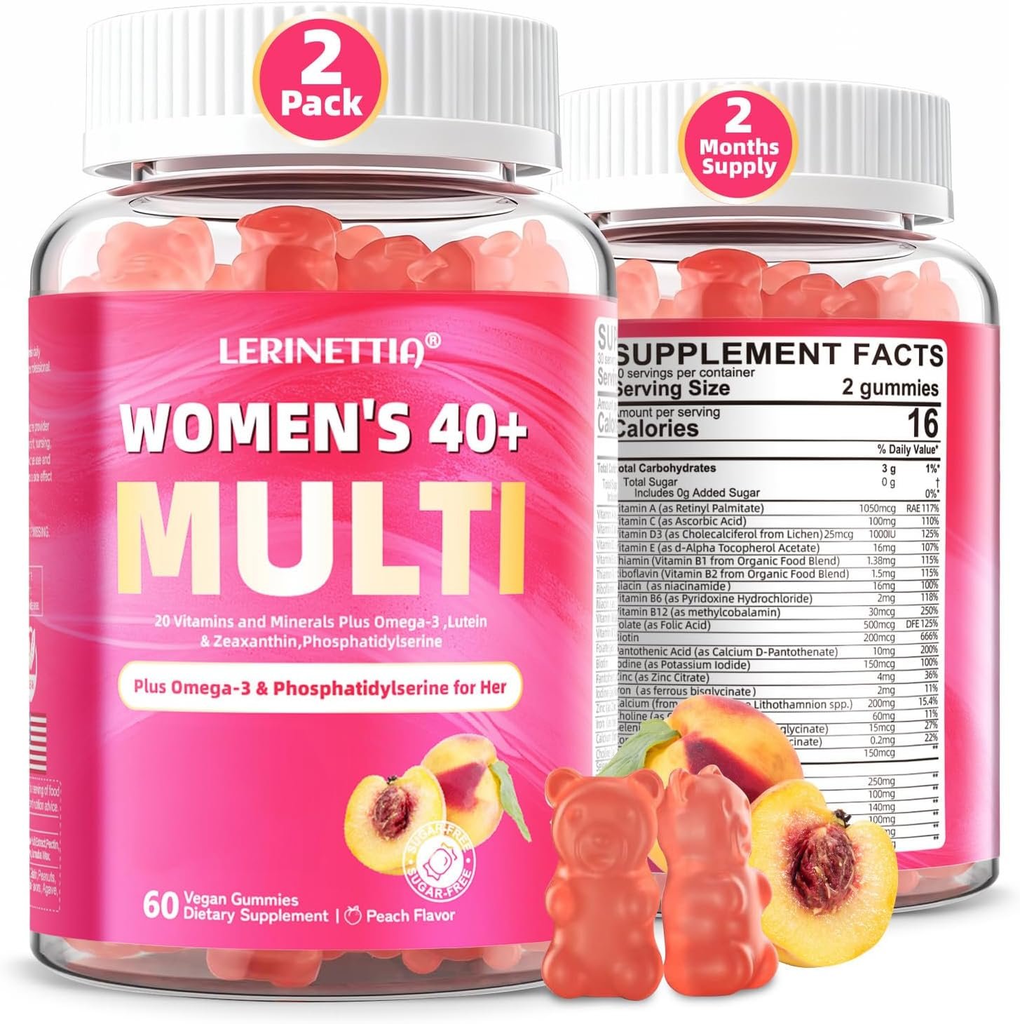 Multivitamin for Women Gummies for 40+ 120Cts | Omega-3, Niacinamide, B-Complex, Lutein, Iron, Choline, Phosphatidylserine, Vitamin D3 for Skin, Hair, Energy, Immune, Bone