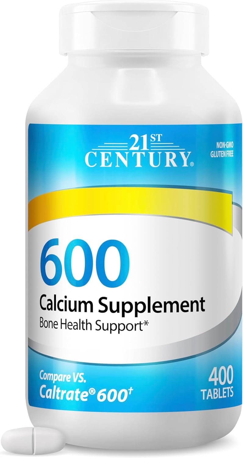 21st Century Calcium 600mg Tablets, Bone Strength Support, 400 Count | Calcium Carbonate, Compare VS. Caltrate® 600, Bone Strength & Density Support, Vegan-Friendly, For Men & Women