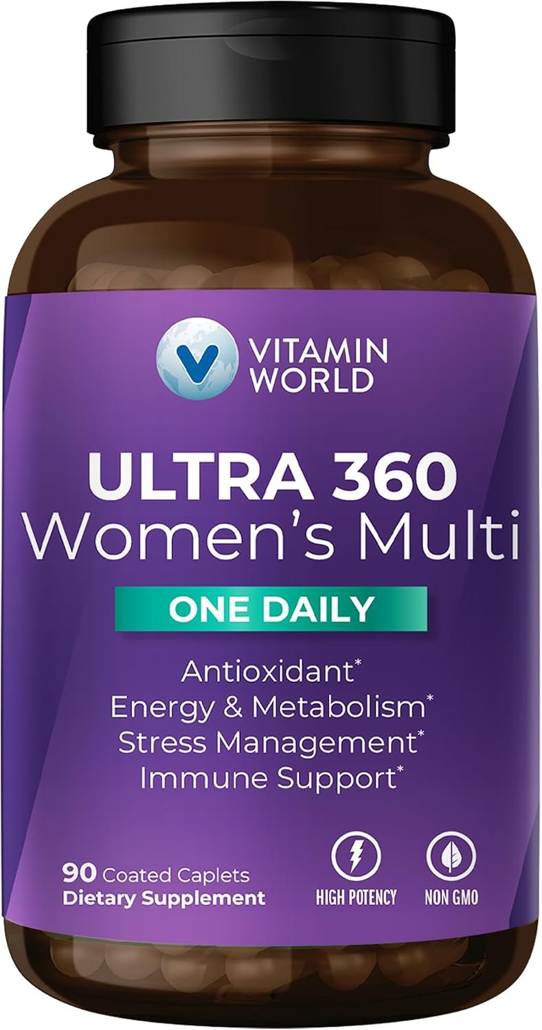 Vitamin World Ultra 360 Multivitamin for Women One Daily, Stress Support | Women’s Multivitamin with Collagen, Ashwagandha & Antioxidants, Vitamin A, B, C & D for Energy & Immune Support, 90 Caplets
