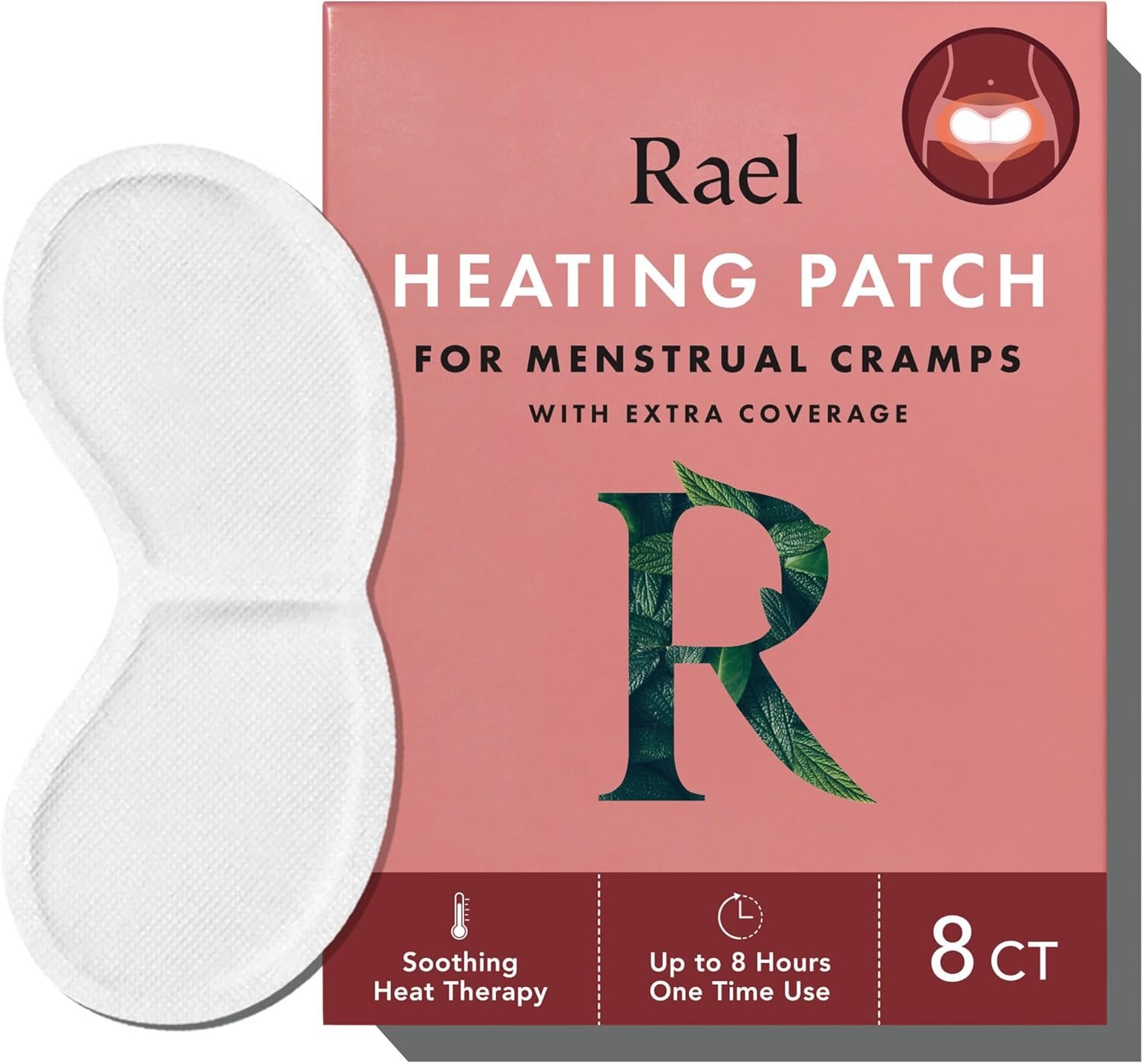 Rael Large Herbal Heating Patches, Feminine Period Care for Cramps (8 Ct) | Period Heating Pads for Cramp Care, Back, Stomach, Ultra Thin Design, for All Skin Types, Extra Coverage