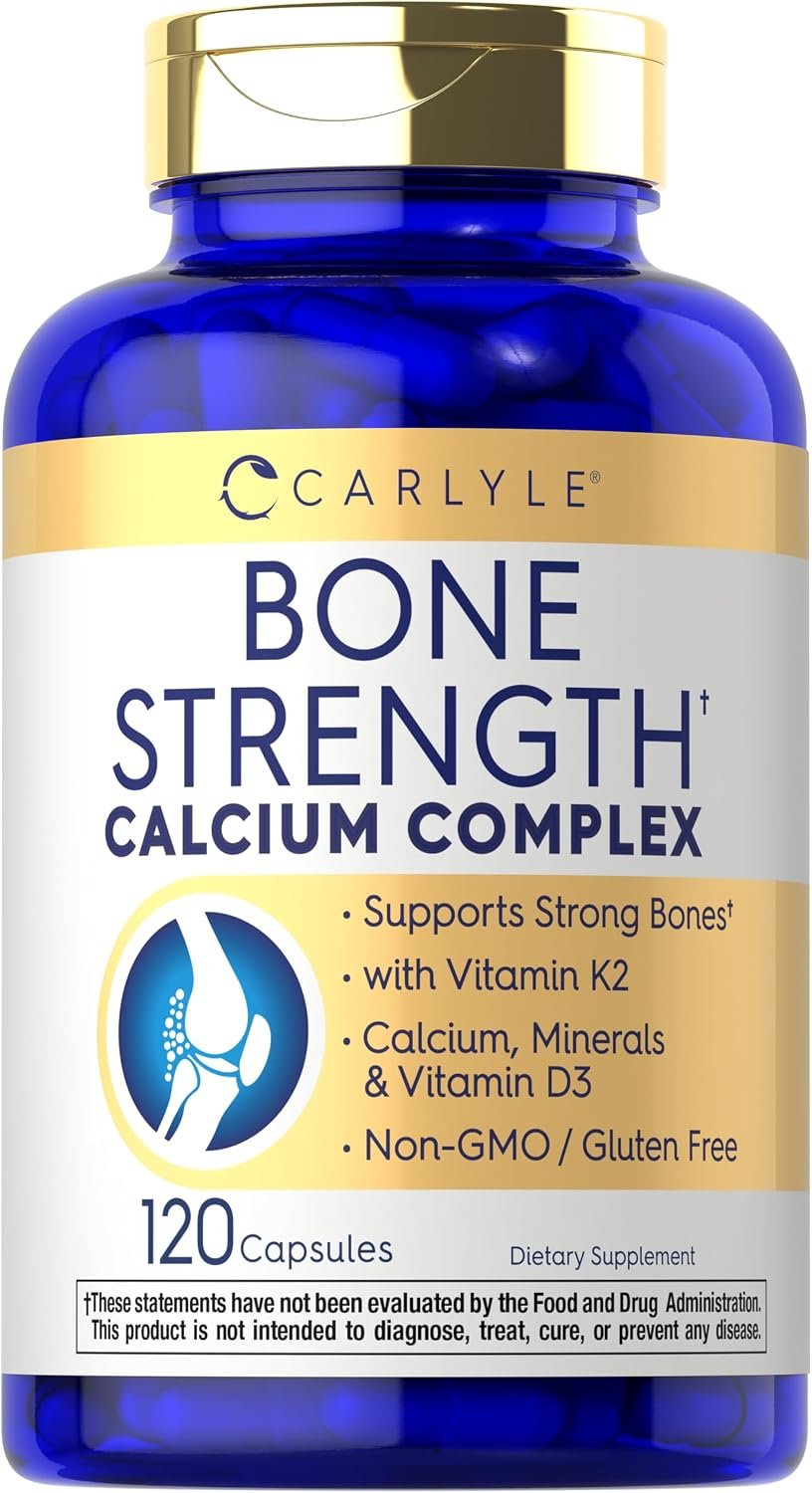 Carlyle Bone Strength Calcium Complex Supplement | With Vitamin D3, Magnesium, K2, Zinc & Boron | 120 Capsules | Non-GMO, Gluten Free