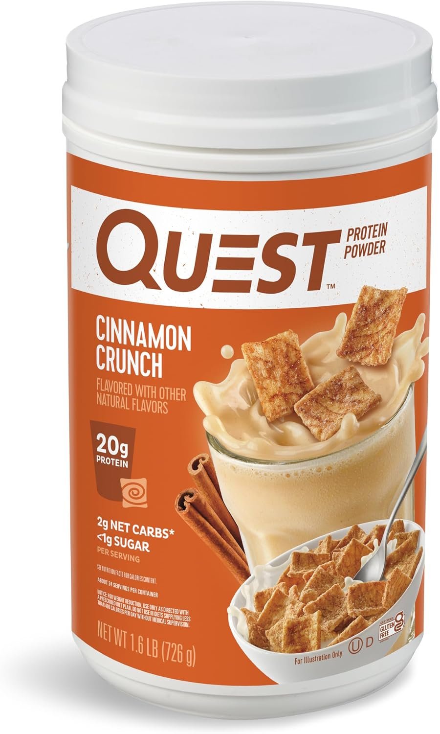 Quest Nutrition Cinnamon Crunch Protein Powder, 20g Protein, 1.6 Pound | 24 Servings, 2g Net Carbs,