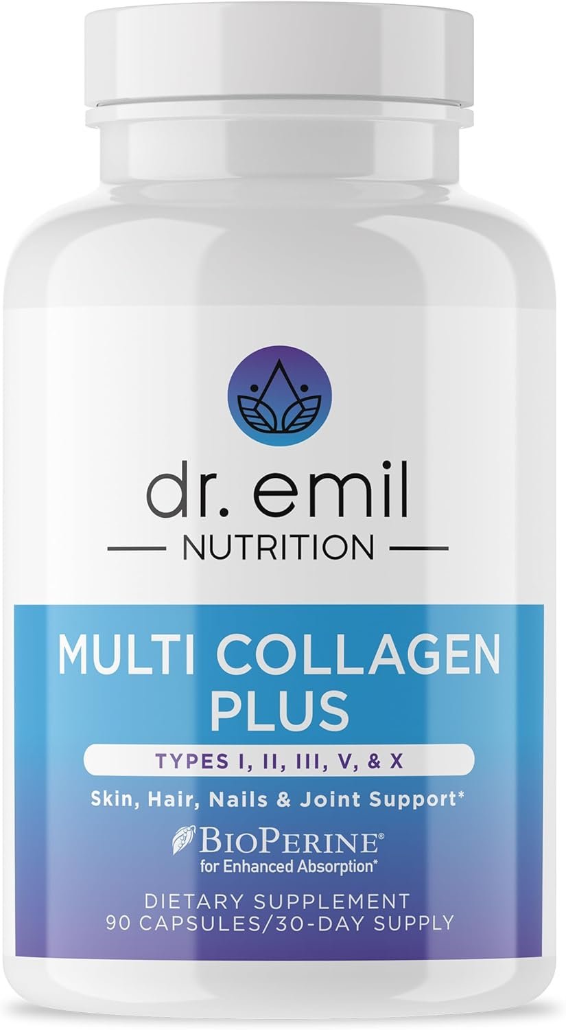 Dr. Emil Nutrition Multi Collagen – Hydrolyzed Collagen Supplement – Types I, II, III, V & X – Hair, Skin, Nails & Joint Support – Non-GMO & Gluten-Free – 90 Capsules