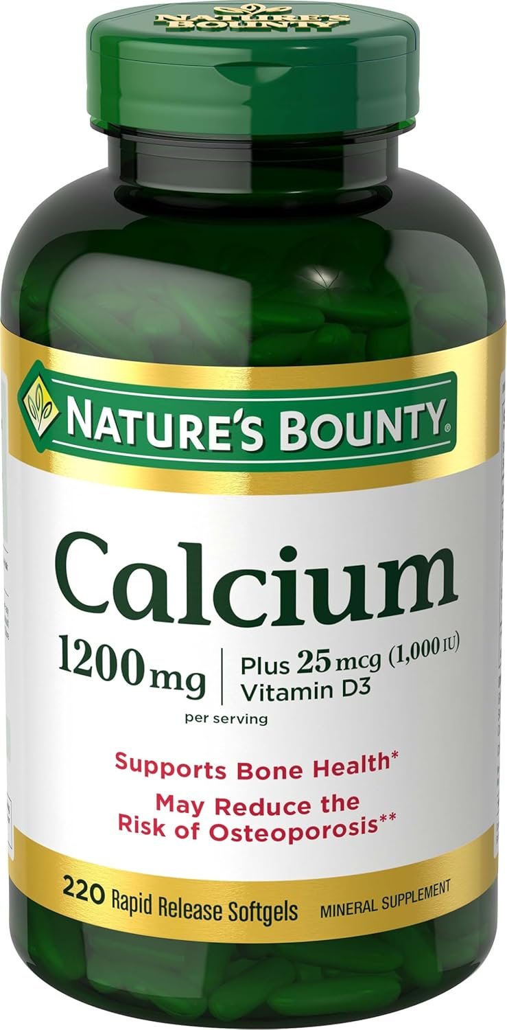 Nature’s Bounty Calcium 1200mg with Vitamin D3, 220 Softgels | Bone Health & Immune Support, Vitamin D3 1000 IU