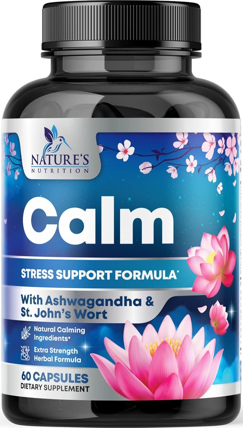 Stress Support Supplement – Extra Strength Ashwagandha, GABA, Magnesium, L-Theanine for Relief – Supports Mood & Focus – Naturally Calm, Unwind & Relax – Eases Tension & Nervousness – 60 Capsules