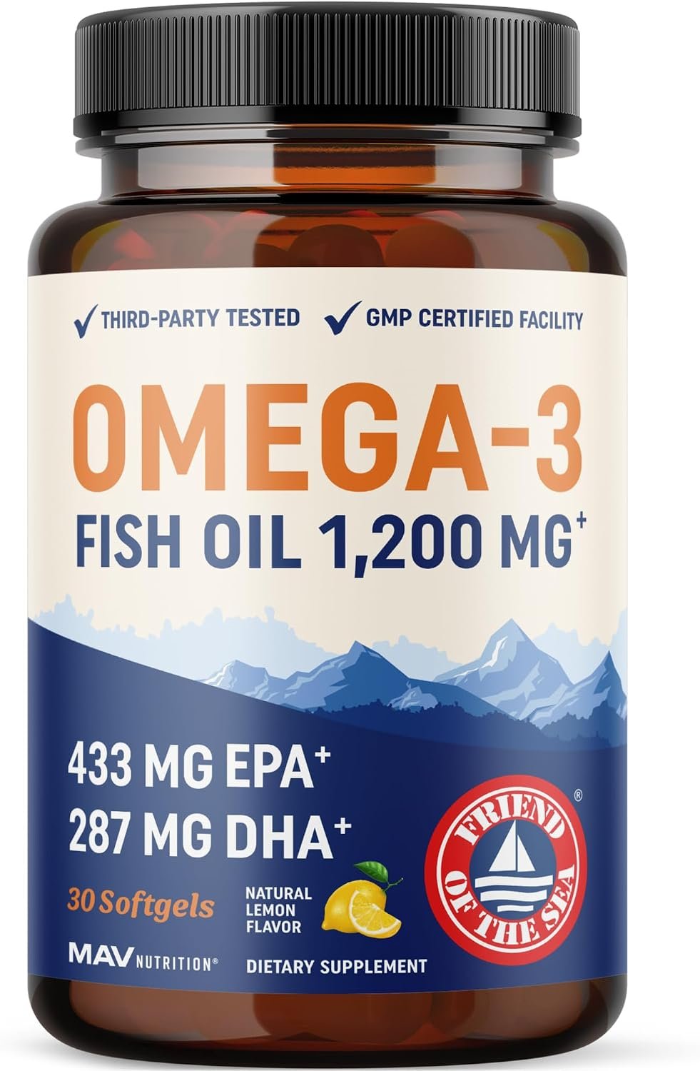 Triple Strength Omega 3 Fish Oil 1200 mg, EPA & DHA, Premium Wild Caught | Sustainably-Sourced Omega-3 Fatty Acids, Burpless Fish Oil Supplements, Clean Label Certified, 3rd-Party Tested, 30 Softgels