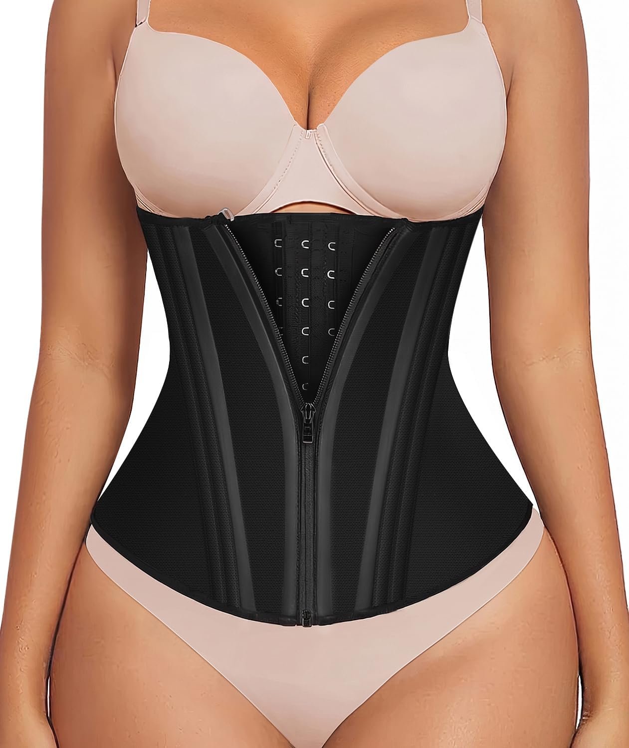 SHAPERX Waist Trainer for Women Corset Shapewear Tummy Control Sport Workout Waist Cincher Body Shaper Zipper and Hooks