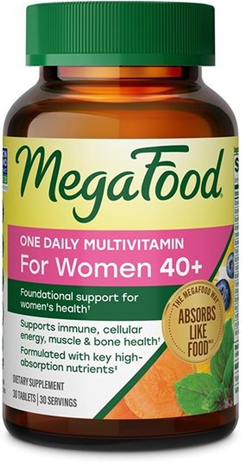 MegaFood One Daily Multivitamin for Women 40+ with 22 Nutrients, 30 Tablets | Immune Support, Cellular Energy, Muscle & Bone Health, Methylated B12, Methylfolate, Vitamin D3, C and Zinc, 30 Servings