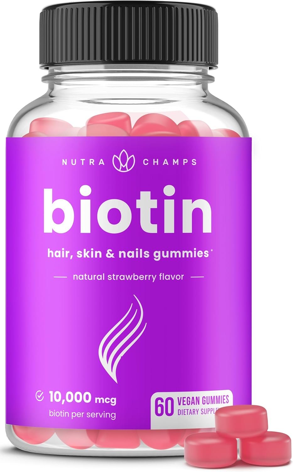 NutraChamps Biotin Gummies 10000mcg [High Potency] for Healthy Hair, Skin & Nails Vitamins for Women, Men & Kids – 5000mcg in Each Hair Vitamins Gummy – Vegan, Non-GMO, Hair Health Supplement