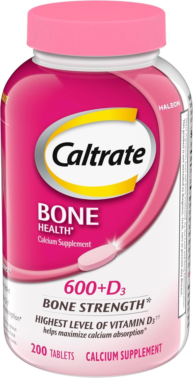 Caltrate 600 Plus D3 Vitamin D and Calcium Supplement Tablets, 200 Count | Highest Level of Vitamin D3, Maximizes Calcium Absorption to Support Strong Bones and Daily Function