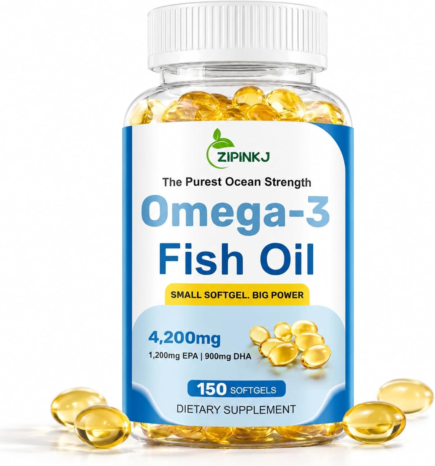 Omega-3 Fish Oil Supplements 4200mg, Burpless Mini Softgels, Wild-Caught | Triple Strength, High Purity EPA & DHA for Brain, Heart & Eye Health, Non-GMO, Third-Party Tested | 150 Softgels