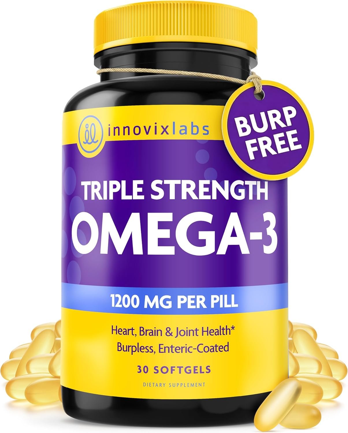 InnovixLabs Triple Strength Omega 3 Fish Oil 900 mg EPA DHA (30 Softgels) | Omega 3 Supplement for Women & Men, Burpless, Brain & Joint Support, Omega-3 Fatty Acid, No Fishy Aftertaste, 30-Day Supply