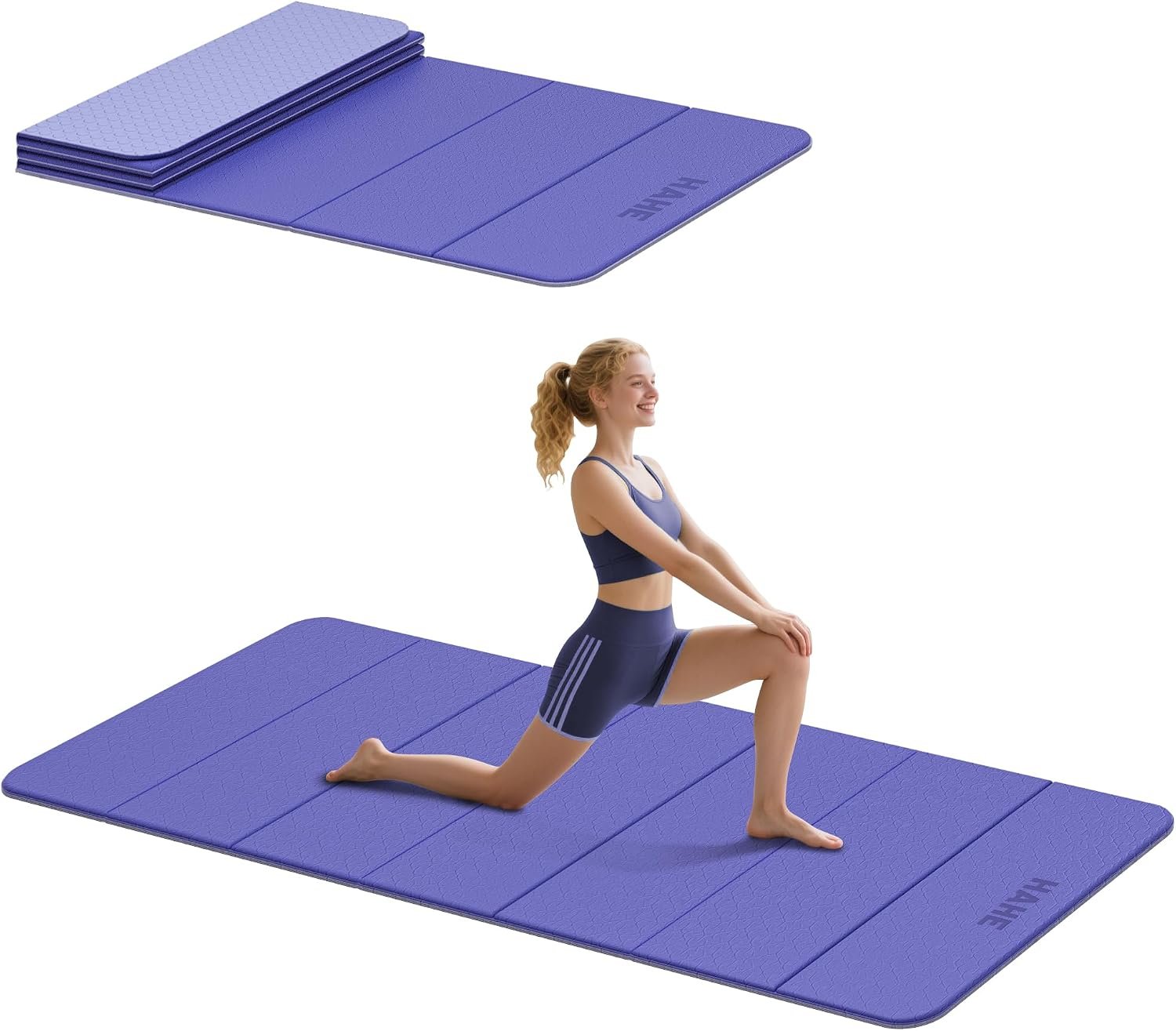 HAHE Foldable Yoga Exercise Mat, 74″Lx32″Wx1/3″Thick, TPE Workout Mat | Multi-purpose Wide Folding Yoga Mats with Non-slip Surface,Portable for Yoga/Pilates/Home Gym,7-Fold Portable for Women & Men