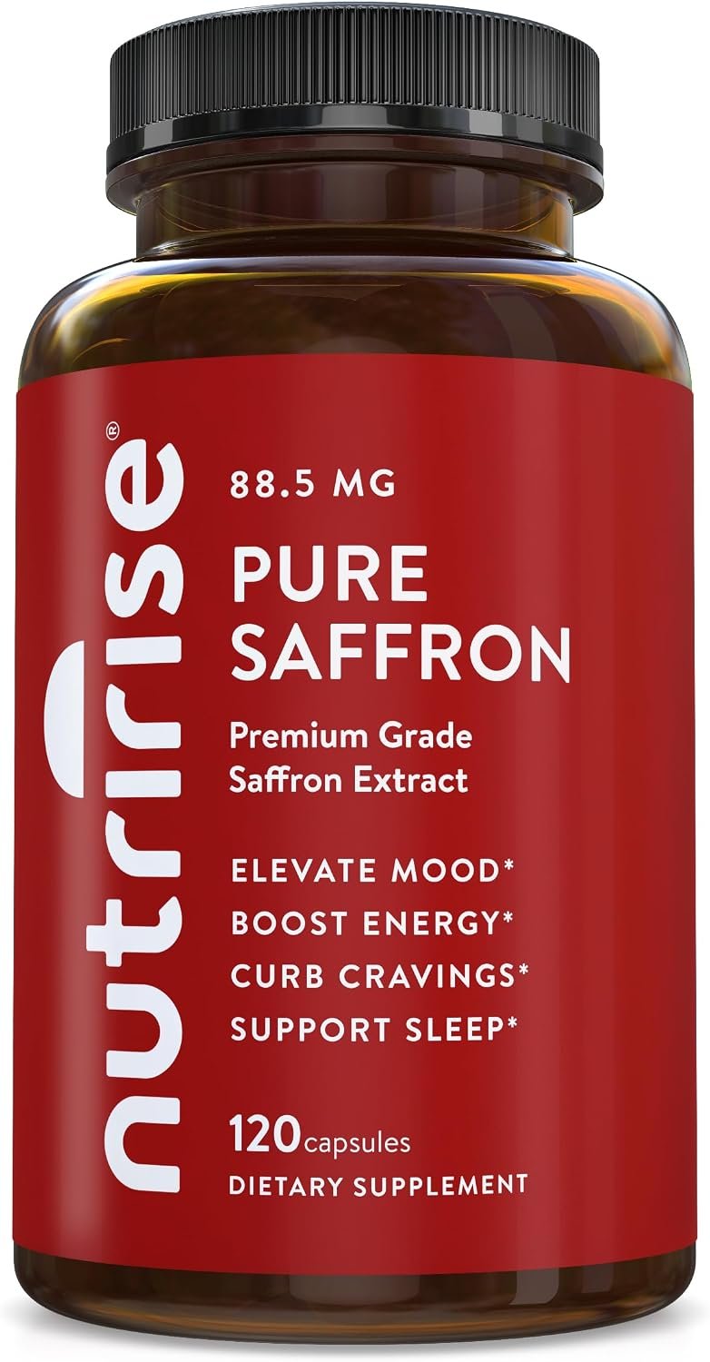 NutriRise Saffron Supplements 120 Capsules, 88.5mg Pure Extract – 4 Month Supply for Mood, Energy, Sleep, Stress & Cortisol Support – Non-GMO, Vegan & Gluten-Free for Women & Men