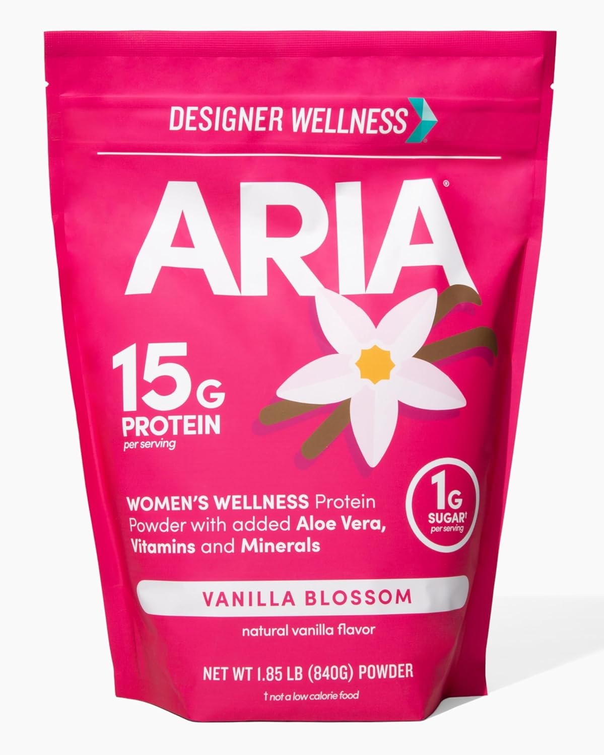 Designer Wellness, Aria, Women’s Wellness Low Calorie Vanilla Protein Powder with Biotin, Vitamin C and Organic Aloe, Vanilla Blossom, 1.85 Pound