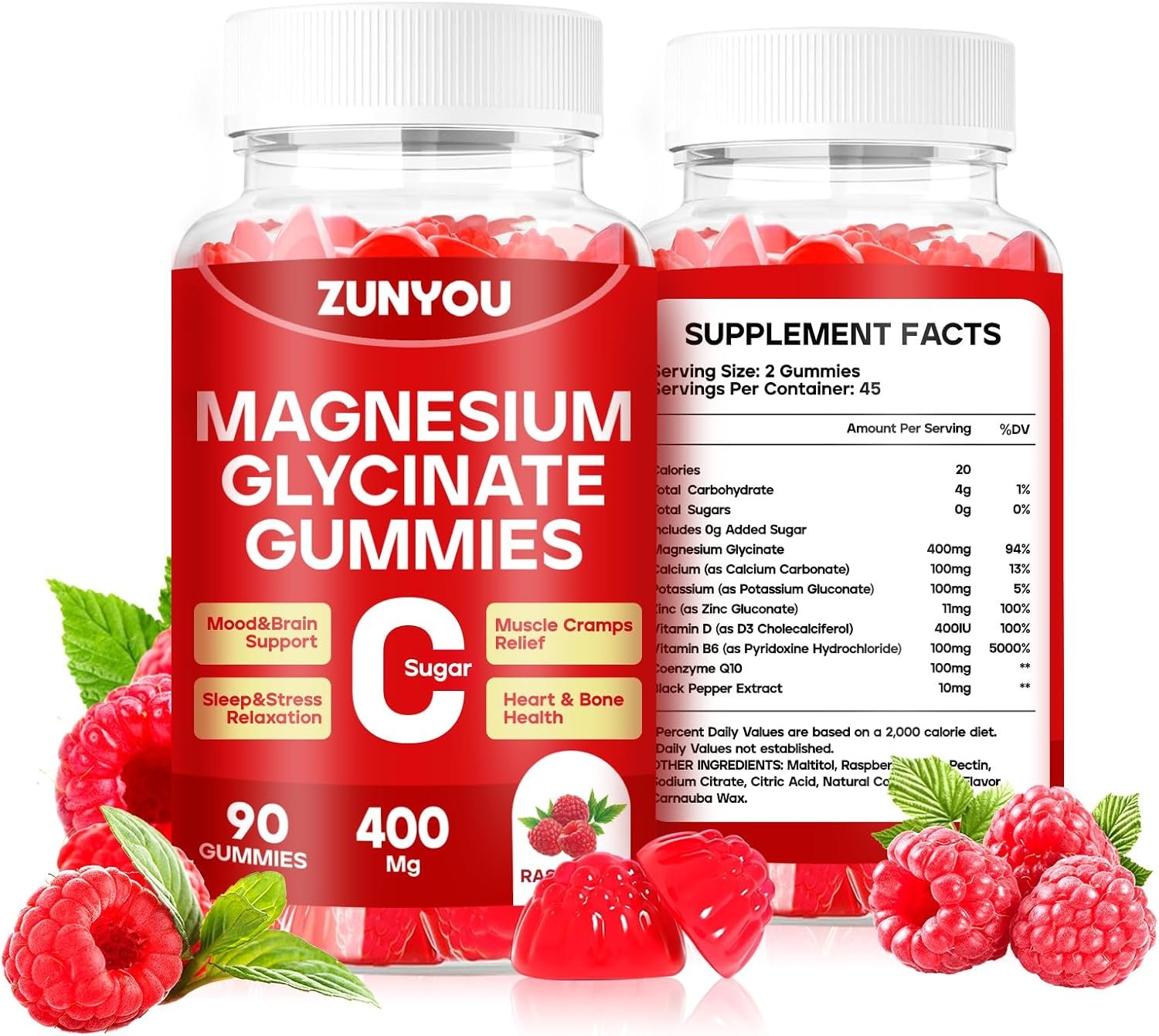 Magnesium Glycinate Gummies 400mg, Sugar Free Magnesium Gummies for Sleep, Muscle Support and Relaxation, Calm Magnesium Supplements for Women and Men, 90 Count