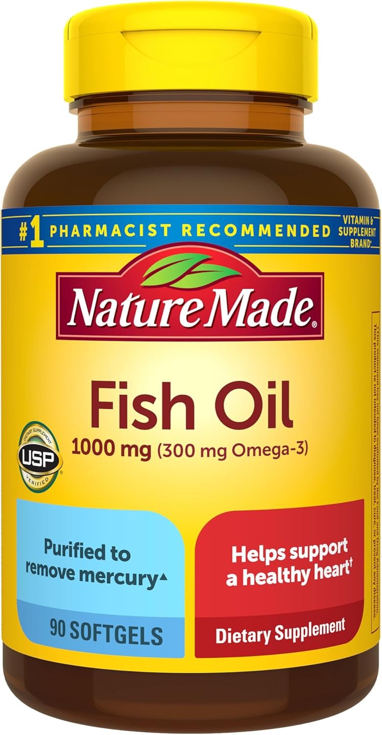 Nature Made Fish Oil Omega 3 Supplements, 1000 mg Softgels, 90 Softgels | Omega 3 Fish Oil for Healthy Heart Support, Gluten Free, Dairy Free, 45 Day Supply