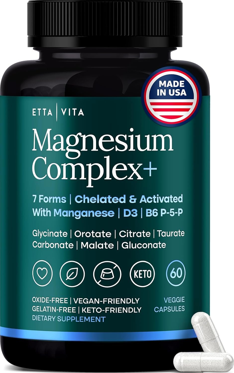 High Absorption Magnesium Glycinate Complex 500mg, 7-in-1 with Vegan D3 | Oxide-free and filler-free, 7 bioavailable forms including glycinate, citrate & malate for sleep, cramps & stress, vegan, USA