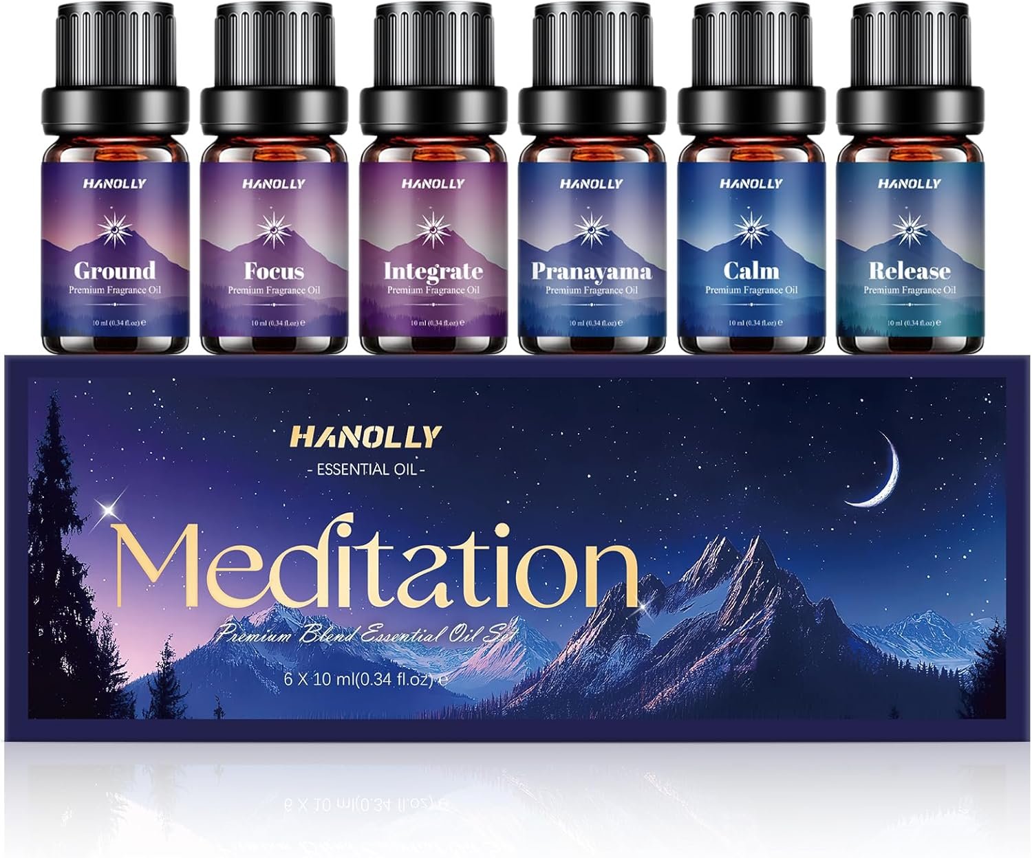 Meditation Essential Oils Set – Top6 Fragrance Oil Aromatherapy Essential Oils Kit for Diffuser, Waterless Diffuser, Candle Making – Ground, Calm, Pranayama, Focus, Release, Integrate Scents