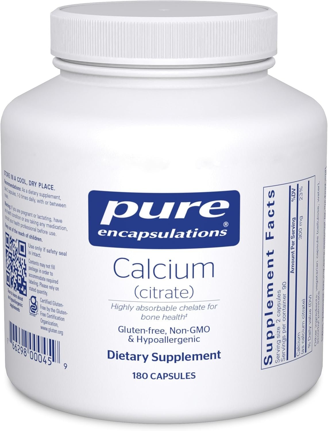 Pure Encapsulations Calcium (Citrate) – Supplement for Bone, Teeth, Colon, and Cardiovascular Health Support* – with Premium Calcium Citrate – 180 Capsules | Supplement for Bone, Teeth, Colon, and Cardiovascular Health Support*, with Premium Calcium Citrate