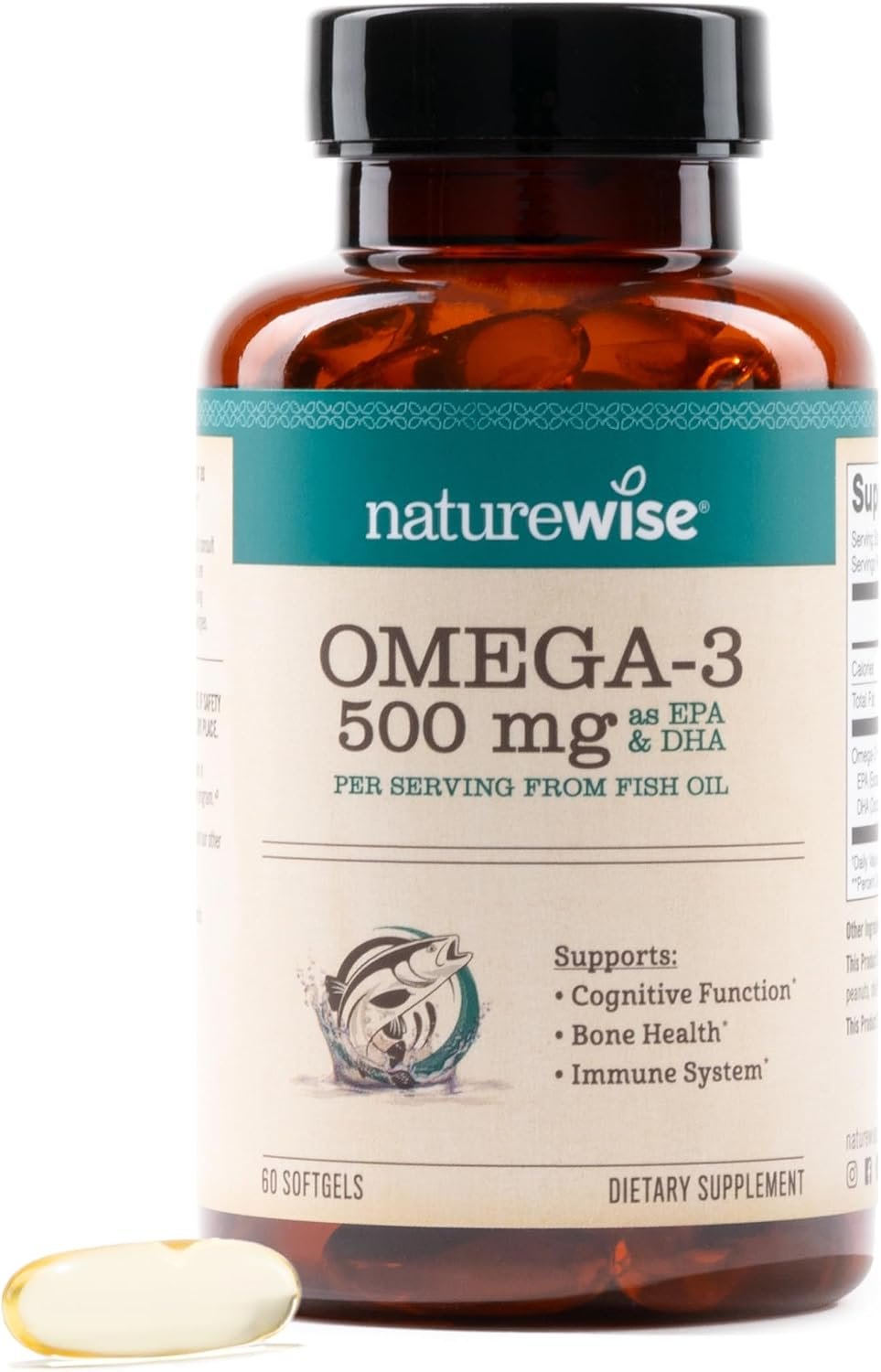 NatureWise Omega 3 Fish Oil – 500mg Omega 3 per Serving – 300mg EPA & 200mg DHA – Sustainably Sourced for Purity – Lemon Flavored – Burpless – Gluten & Soy Free, Non-GMO – 60 Softgels[2-Month Supply]