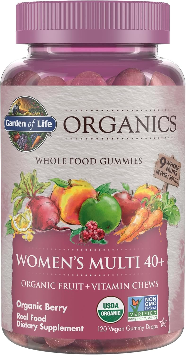 Garden of Life Organics Women 40+ Gummy Multivitamin, 120 Gummies | Certified Organic, Non-GMO, Vegan, Kosher Complete Multi- Methyl B12, C & D3, Gluten, Soy & Dairy Free, Real Fruit