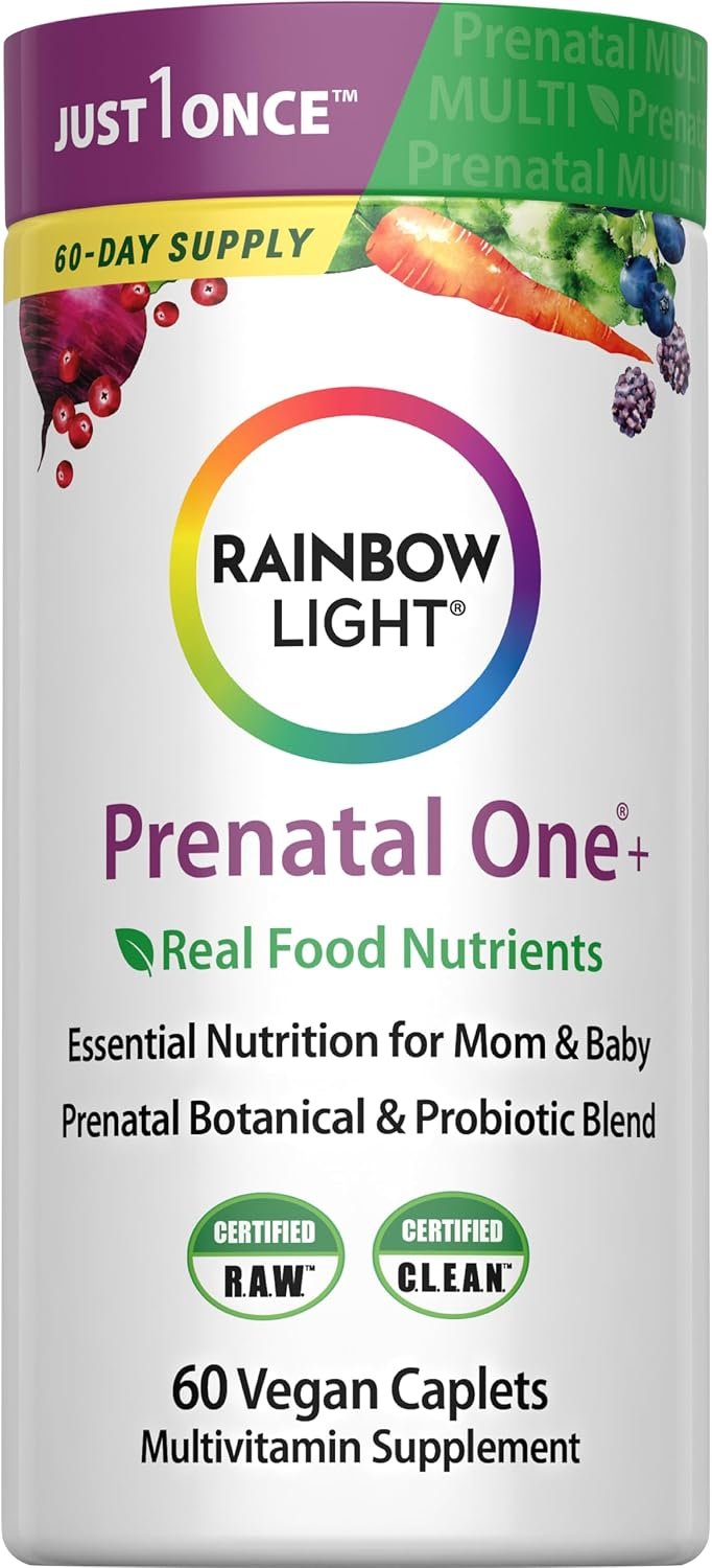 Rainbow Light Prenatal Multivitamin One + for Women | 60 Caplets | Essential Nutrition for Mom & Baby | Real Food Nutrients | Prenatal Botanical & Probiotic Blend | Essential Nutrition for Mom & Baby | Real Food Nutrients | Prenatal Botanical & Probiotic Blend