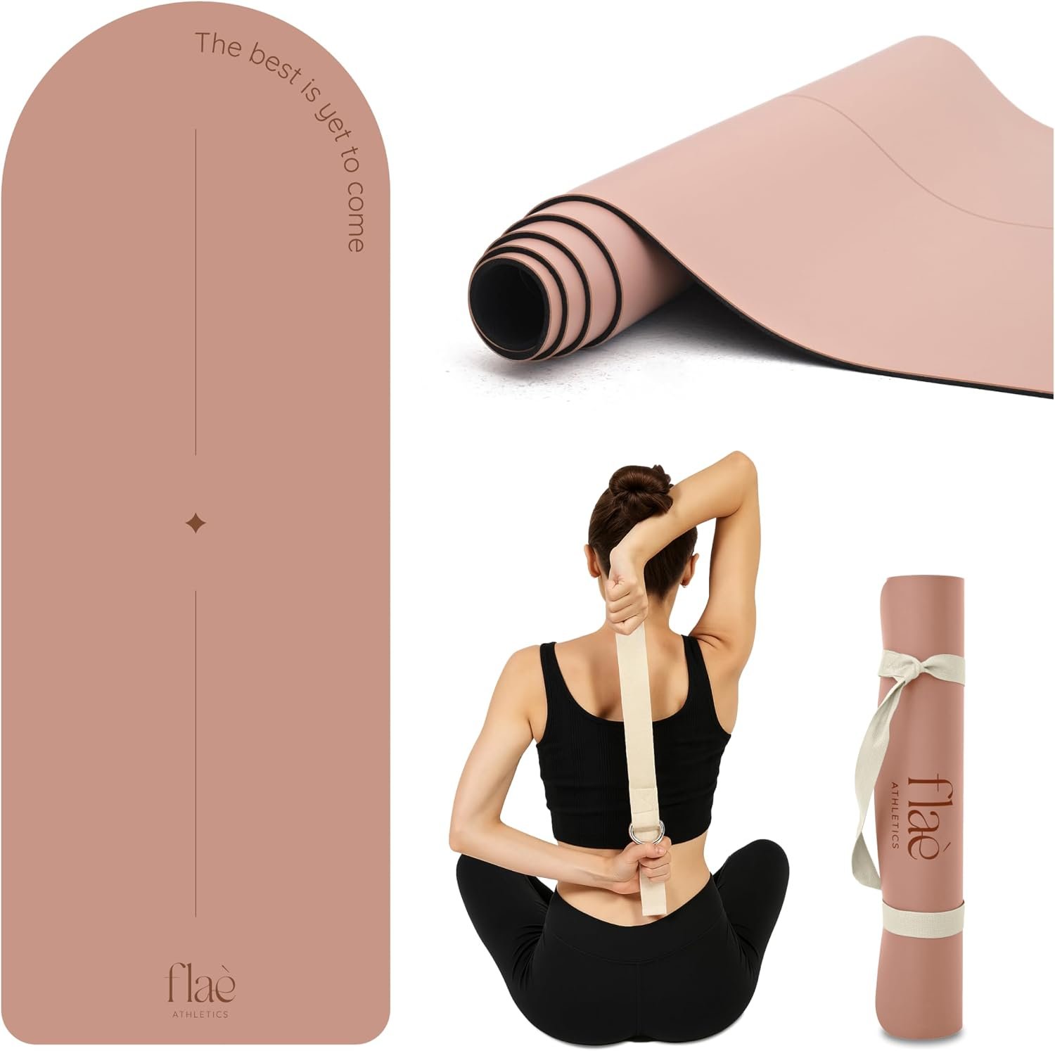 Premium PU Yoga Mat | Sweat-Activated Non-Slip Grip | Natural Rubber Base | Arch-Shaped Design with Carry & Stretch Strap | For Yoga, Pilates & Stretching & Workouts