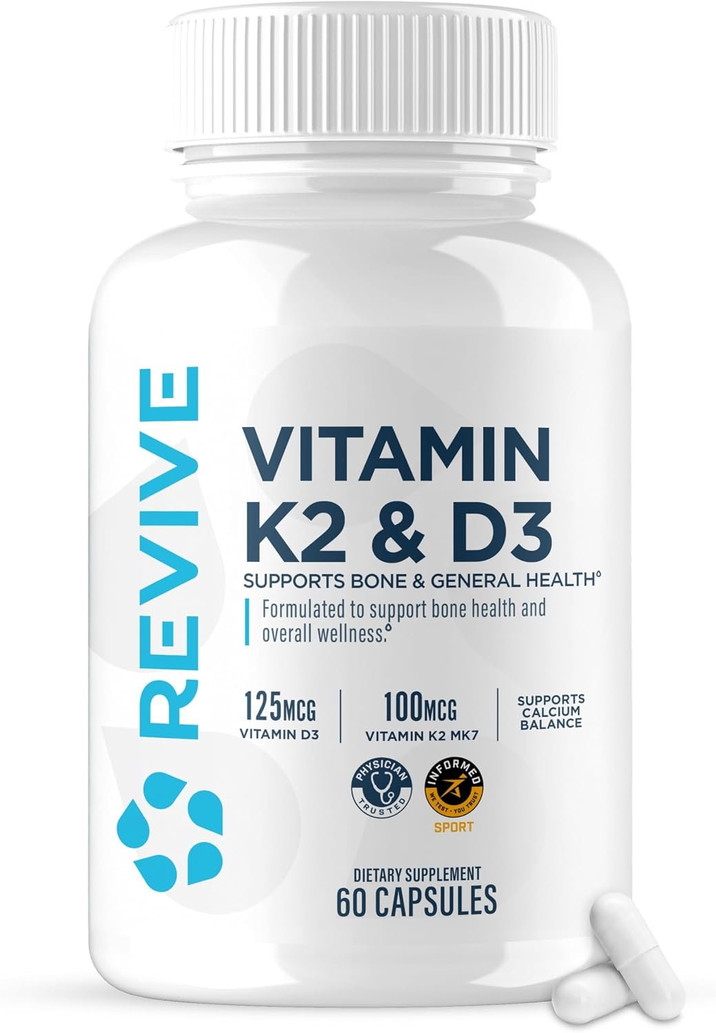 REVIVE MD Vitamin D3 & K2 Supplement for Women & Men, 5000 IU – Physician Formulated K2 & D3 Vitamin Supplement Supports Bone Health & Muscle Strength – Immune & Cardiovascular Support (60 Servings)