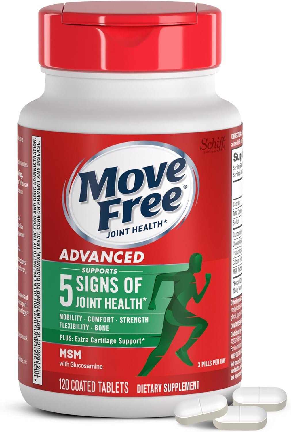Move Free Advanced Joint Support, Glucosamine, Chondroitin + MSM – 120 ct | Supports Mobility Comfort Strength Flexibility & Bone, 40 Servings, Bone & Joint Support Supplement tablets, Fruitx-B