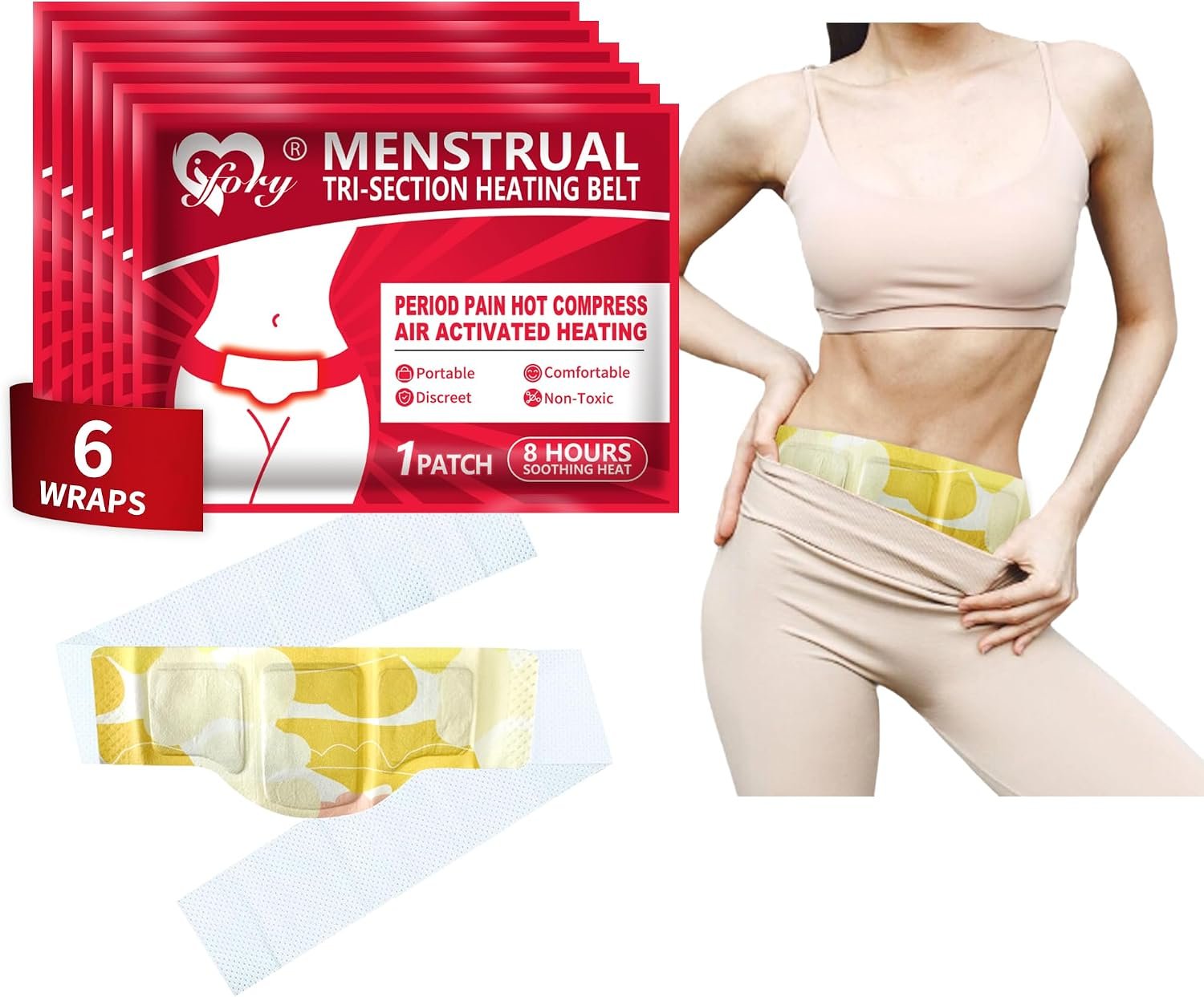 Heating Patches for Period Cramps, Menstrual Heating Patches, Portable Period & Back Heat Therapy Patches, Air Activated Heating, 8 Hours Soothing Heat Relief – 6 Pack Discreet, Cord-Free HeatWraps