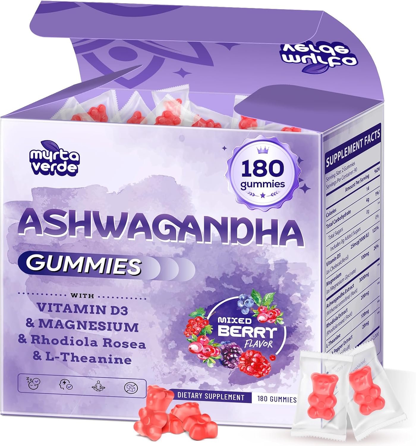 3000mg Ashwagandha Gummies for Women & Men, 180 Count | Extra Strength Ashwagandha Supplement for Stress, Relaxation & Immune Support | Magnesium, Rhodiola, L-Theanine, D3 | Sugar Free Mixed Berry