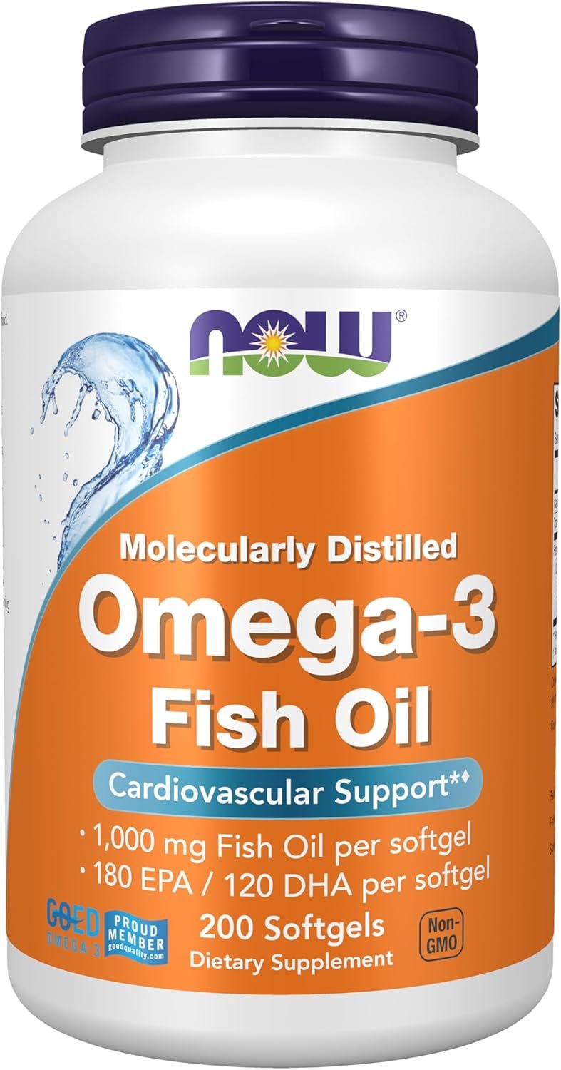 NOW Foods Supplements, Omega-3 180 EPA / 120 DHA, Molecularly Distilled, Cardiovascular Support*, 200 Softgels