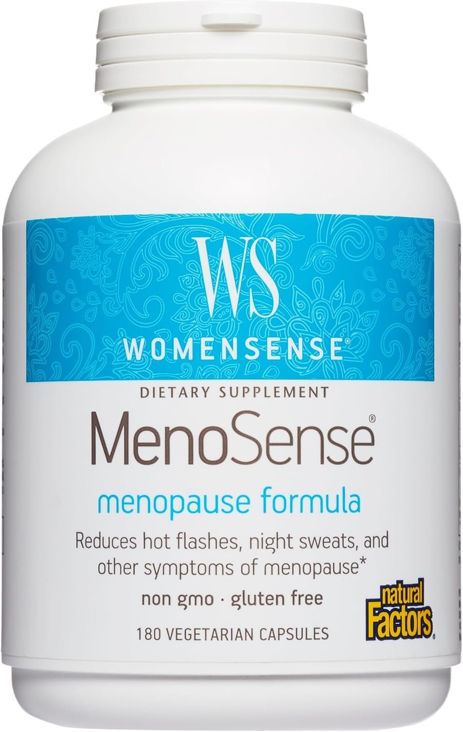 Natural Factors – WomenSense MenoSense Menopause Formula, Natural Support for Hot Flashes & Night Sweats, 180 Vegetarian Capsules