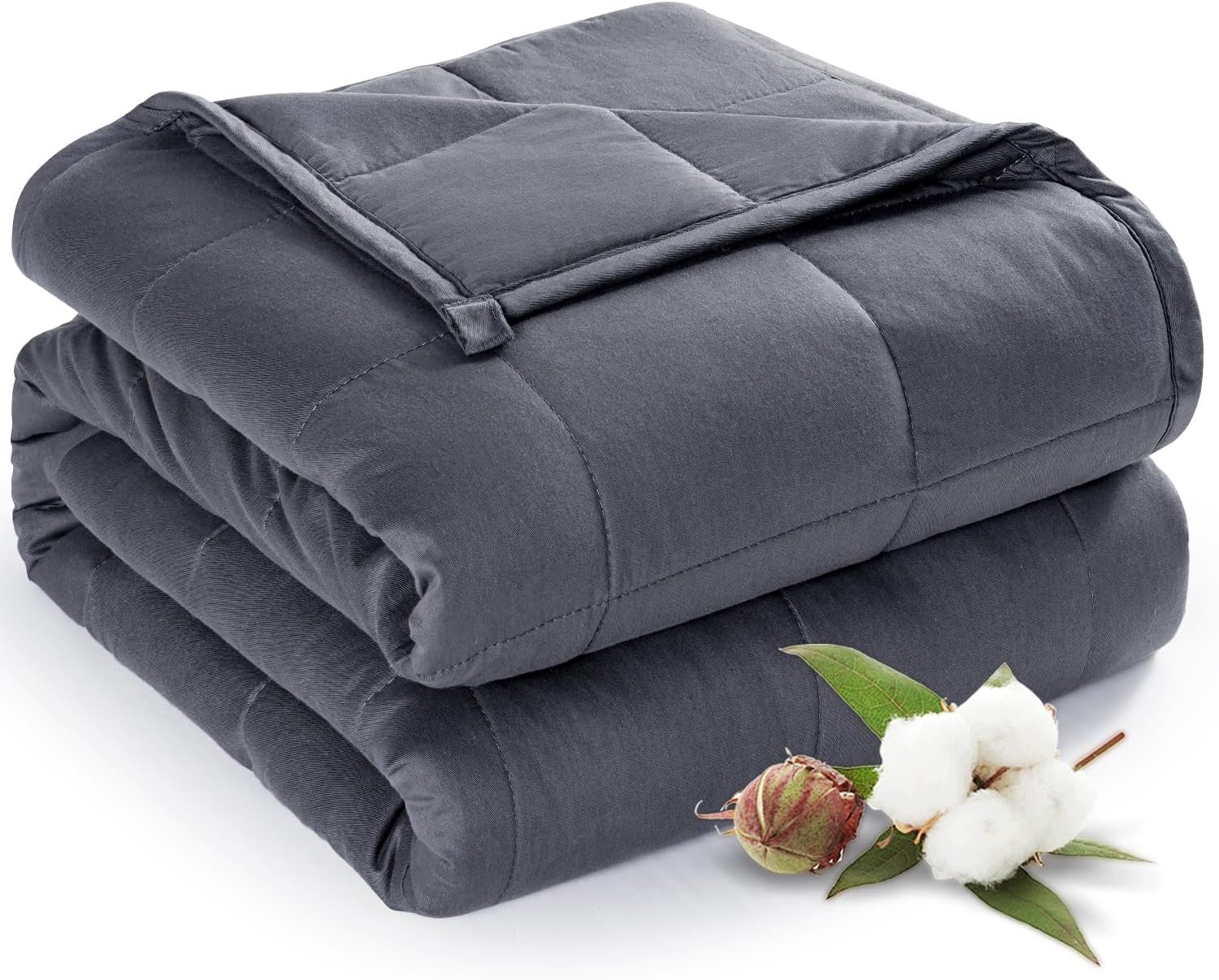 Sivio Cotton Weighted Blanket for Adults, Queen Size 60″x80″ 15 lbs | Cooling, Breathable and Soft; Filled with Glass Beads; Washable; Heavy Throw for Calming, Sleep and Nap; Dark Grey