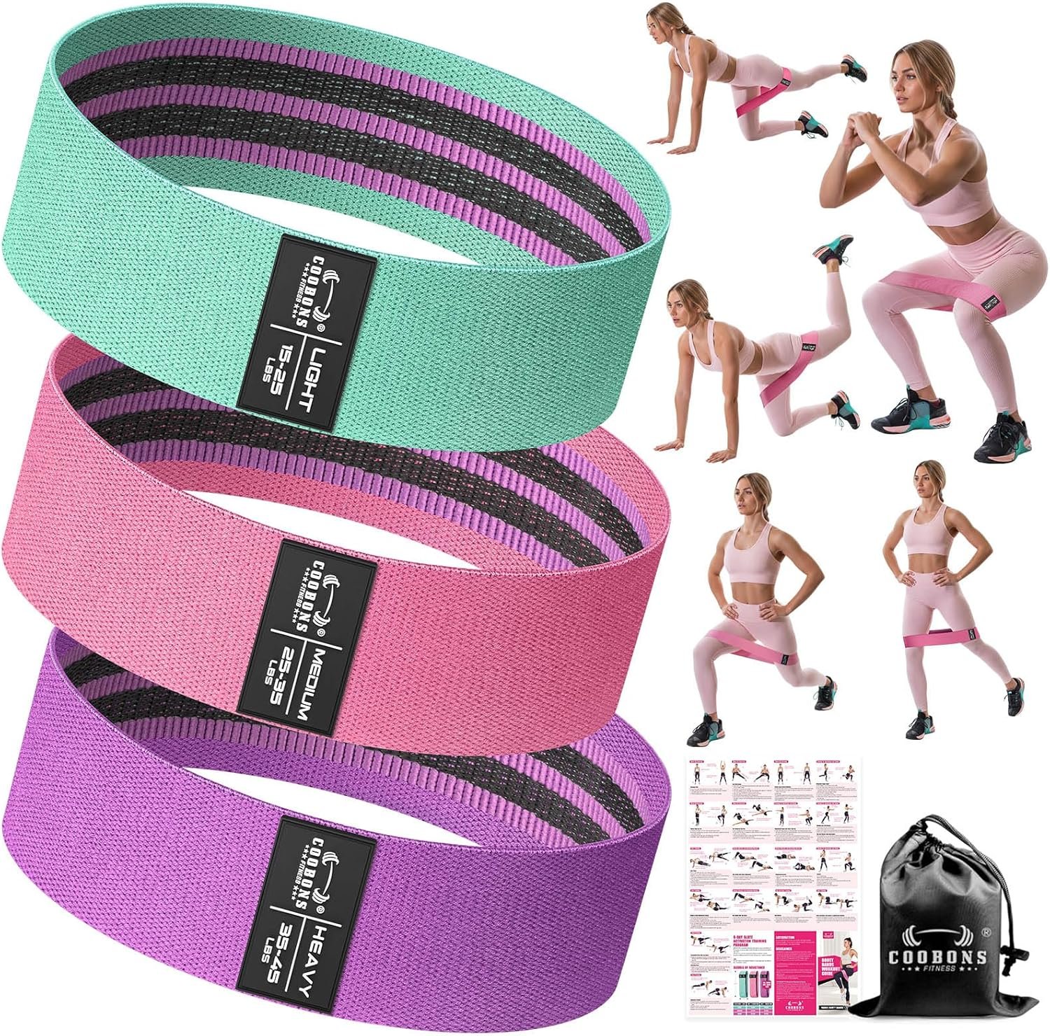 Fabric Resistance Bands for Working Out | Exercise Bands for Women and Men, Booty Bands for Legs and Glute, Yoga, Pilates, Rehab, Fitness and Home Workout