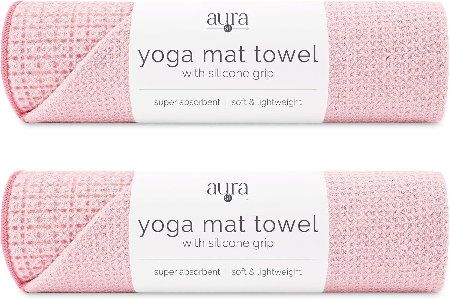 S&T INC. Aura Microfiber Yoga Mat Towel with Grip, 2 Pack, 24″ x 72″, Pink | Silicone Grip Backing, Soft and Absorbent, Quick-Dry for Gym, Pilates, and Hot Yoga, Compact for Gym Bag, Machine Washable
